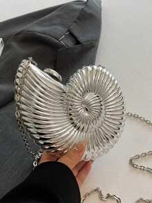 Elegante muschelförmige Party-Clutch, einzigartiges Design Muschelhandtasche, glänzende Abendhandtasche für Frauen mit Ketten-Schulter-/Umhängegurt, geeignet für Kopfhörer, Münzen, elegante Muschelgeldbörse perfekt für Partys, Hochzeiten, Abendessen und Bankette, passend zu Hochzeitskleider, Abendgarderobe, Ballkleider, Geburtstagsoutfits und Damen-Partygarderobe