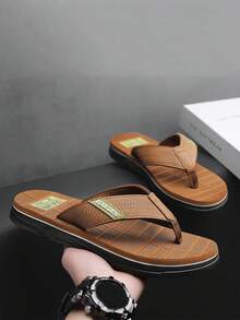 Men's Summer New Outdoor Wear Flip Flops, Durable Fashion Personalized Casual Thong Sandals - Khaki - View 1