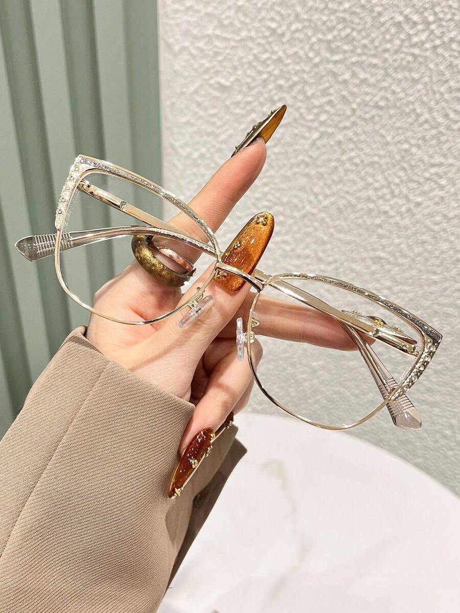Gafas de ojo de gato para mujeres, con marco de metal decorado con diamantes y cristales, gafas de moda para comercio electrónico transfronterizo