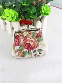 1/4/8 件复古玫瑰小钱包带扣，涤纶花帆布女士面料扣零钱包可爱小钱包小化妆包，适合日常使用、新娘礼物和派对礼物