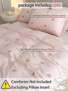 3pcs/Set Bow Embroidered Duvet Cover Set(1 Duvet Cover & 2 Pillowcase) Modern Fabric Bedding Set For Bedroom