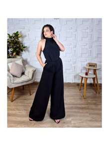 Conjunto Calça Pantalona e Blusa Com Decote Solto Estiloso Social Esporte Fino Duna Bonito Versátil