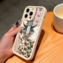 Western Cowboy Pattern Phone Case For Compatible With IPhone 16/15/14/13/12/11/ProMax/Pro/Plus/XSMax/XS/X,For Compatible With Samsung Galaxy S22/S23/S24/S25/Plus/FE/Ultra,Fashion Female Summer Unique Cases Shockproof Anti-Drop Design Tpu Protection Cover Men Casing Girl Women Ultimate Protective Fundas Para Protectores De Celulares Accessories Friend Gift Aesthetic Protector Forro De Teléfono - White - View 3