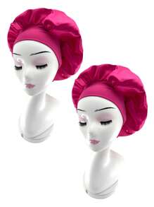 2/4 pezzi Cuffia da notte in seta, cuffie da notte in raso, cuffia da notte in seta con fascia elastica morbida, avvolgimento per capelli in seta per capelli ricci (Nero e Rosa)