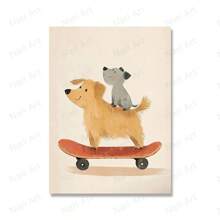 1pc Gift Funny Animals Rabbit Dog Cat Skateboard Posters Prints Wall Arts Canvas Nursery Picture For Baby Room Decor Optional Frame