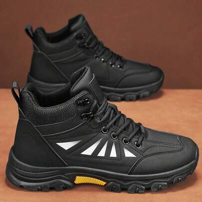 Men's Hiking Shoes Outdoor Sports Adventure Thick Non-Slip Rubber Sole Work Safety Boots, High Quality Leather Upper Lace-Up Round Toe High-Top Outdoor Shoes For Men, Waterproof Comfortable Soft Lining Fits Foot Shape, Lightweight Work Boots