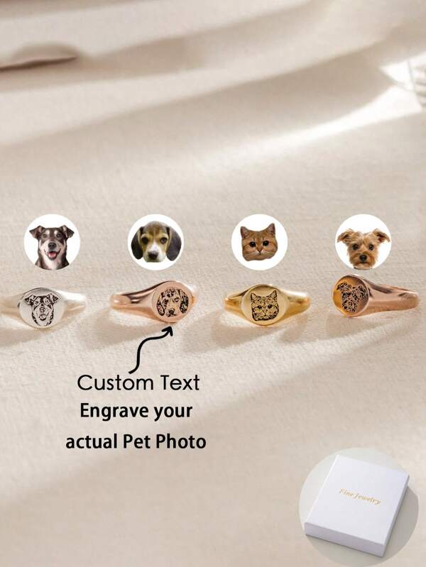 One Piece Made Pet Photo Imprinted Ring , Custom Laser Engraved Jewelry, Personalized Rings - Meaningful Dog And Cat Owner Gifts Laser Engraved Rings For Your Pet Dog Dog, Warm And Unique Accessory Jewelry, Light Luxury Men And Women's Jewelry Accessories, Surprise Gifts For Loved Ones, Family And Friends