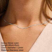 1pc Stainless Steel Shiny Broccoli Textured Delicate Chain Necklace For Women - Silver - View 15