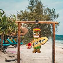 1pc Tiki Bar Decor - With Tropical Tiki Statue And Vibrant Hibiscus Flowers, Outdoor Hawaiian Luau Party Decoration, Suitable For Patio, Garden, Yard, Birthday Celebration