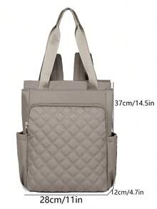 女士纯色多功能大容量背包，休闲简约学生背包，学院风简约单肩包，手提包，多功能背包，适合学校、大学、中学、高中、通勤、办公等场合 - 卡其色 - 查看 6