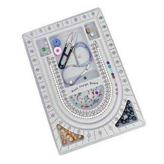 1 stuk sieradenontwerpbord met meetschaal, geschikt voor het maken van doe-het-zelf armbanden en kettingen, kralenlade en kussenset