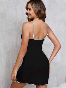 女式罗纹系腰吊带裙夏季无袖性感紧身吊带短裙，适合室内/室外穿着 - 黑色 - 查看 4