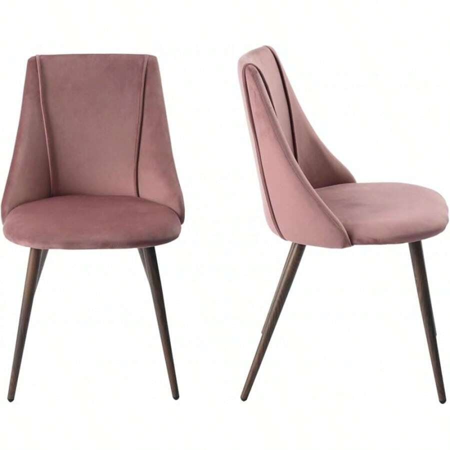 HOMYLIN Juego de 2 Sillas de Comedor con Terciopelo Moderno sillas Laterales con Metal Piernas, Conjunto 2 de sillas de Acento para Sala de Estar,Cocina,Comedor, (Verde Oscuro) - rosa - Ver 1