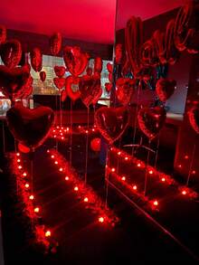 55 pièces/Set Ensemble de ballons en forme de cœur pour la Saint-Valentin - Pétales artificiels rouges + Ballon en feuille d'aluminium rouge en forme de cœur de 18 pouces + Ballons en latex rouges de 10 pouces, Parfait pour la demande en mariage de la Saint-Valentin, la décoration romantique, la décoration d'anniversaire, la décoration de chambre d'hôtel, Veux-tu être ma Valentine - Multicolore - Voir 5