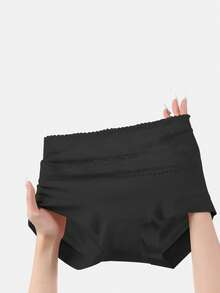 1pc High Waist Postpartum Slimming Lace Detail Seamless Tummy Shaping Slim Fit Pants For Women - Black - View 3