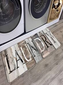 1/2pcs Laundry Wood Grain Design Pattern Floor Mat - Non Slip Laundry Blanket - Fashionable Letter Printed Mat - Soft Machine Washable, Home Decor Blanket, Best Gift, Laundry Decor Blanket