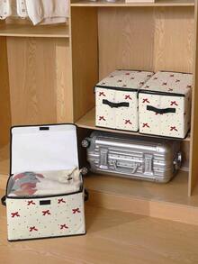 1pc Bow Pattern Printed Storage Box With Lid, Foldable Bin With Handle, Lightweight Storage Basket, Multi-Purpose Covered Storage Box, Collapsible Clothes & Bedding Storage Container, Zipper Fabric Organizer For Clothes, Sundries And More,Dorm Room - Multicolor - View 4