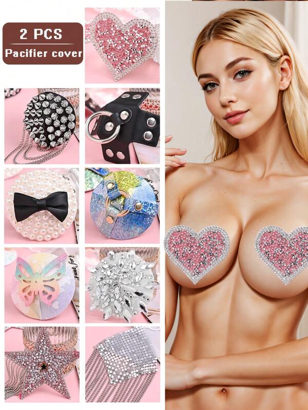 Couvre-mamelons sexy avec strass - Pastilles invisibles et sans couture réutilisables avec chaîne à gland, anti-espionnage et anti-accident vestimentaire, bijoux de mamelon de style européen de luxe pour la lingerie, les rendez-vous, les fêtes et le boudoir, couvre-mamelons sexy avec décoration de strass, rave