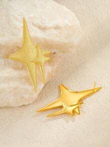 1 Pair Sparkling Star-Shaped Long Earrings, Personalized Stacked Star Design To Brighten Your Beauty