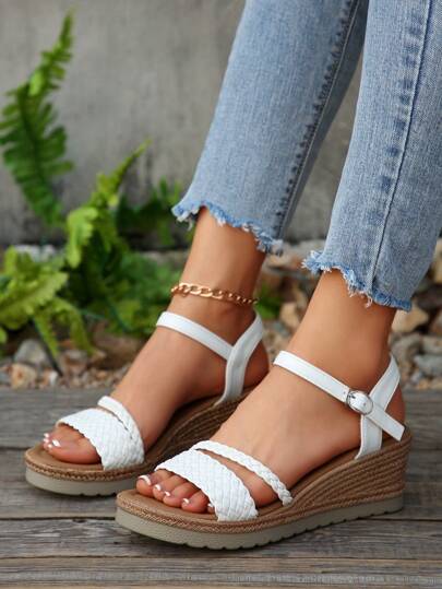 Damen Große Größen gewebte wasserdichte Plattform mit dicker Sohle bequeme Sandalen