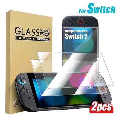 [2 piezas] Protector de pantalla, compatible con 2, 0.3 mm de grosor/sin burbujas/ultra claro/dureza 9H/resistente a arañazos/a prueba de roturas/a prueba de huellas dactilares (transparente) para Nintendo Switch/Switch Lite/Switch OLED/Switch 2