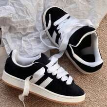 Women's Men's Unisex Casual Suede Skate Low Top Traditional Sneakers Original Gym Walking Shoes - 黑與白 - 查看 1