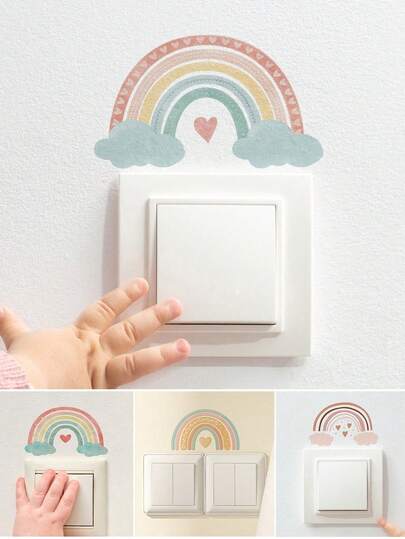 1/4pcs Cute Rainbow Cloud Pattern Switch Stickers, Adhesive Wear-Resistant Removable For Bedroom, Kids Room, Living Room Indoor Switch Wall Decoration, Size: 4.84*3.14inch