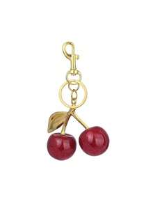 1pc Chic Cherry Keychain With Sparkling Resin Pendant - Alloy Customizable C-Hook Closure For Women's Wallets & Bags Ideal Gift For Family Friends And Couples Valentine's Day Gift Goth - Red - View 2