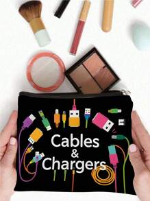 1pc Charger Graphic Cosmetic Bag, Double-Sided Printed Travel Wash Bag, Necessary Item For Business Trip And Travel, Makeup And Toiletry Storage Organizer, Charger Storage, Gift For Friendstravel Essentials Vacation Summer Holiday Back To School School Stuff Bag For School Travel Bag For Women Makeup Bag For Travel