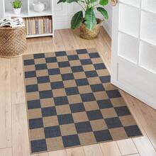 Checkered Easy Jute 3x5 Outdoor Patio Rug, Washable Rugs For Entryway Diamond Indoor Outdoor Living Room Carpet, Farmhouse Neutral Non Slip Black Door Carpet For Backyard Bedroom - 藍色/棋盤格-1 - 查看 5