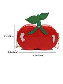 Bolso bandolera con forma de cereza roja, nuevo modelo de verano 2025 para damas, bolso con cadena para el hombro, estilo dulce y kawaii, monedero para teléfono con diseño único de fruta, contraste de color, forma asimétrica y redonda - Rojo - Ver 11