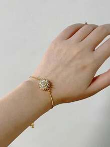 1 pezzo/Collana pendente Bracciale a girasole girante per donna, bracciale a fiori regolabile con strass, bracciale Fidget luccicante e a fiori per polso piccolo, braccialetto per l ansia con cuboidi di zirconia cubica a forma di girasole, gioielli per l umore, accessori per sollievo dall ansia con parte rotante