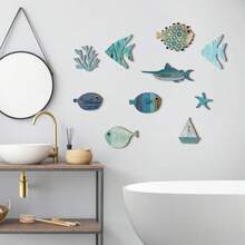 1/10 件 2D 迷你木鱼海星珊瑚墙饰海滩海洋主题鱼壁雕塑木质鱼群墙饰湖景房海洋装饰农舍复古装饰品家居浴室卧室（DIY 粘贴）房间装饰夏季家居装饰卧室装饰墙饰学校装饰学校惊喜宿舍装饰返校 - 彩色 - 查看 4