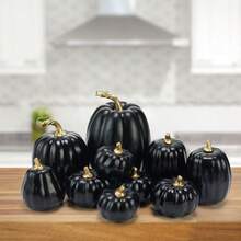 10 Pcs Assorted Artificial Pumpkins Set Classic Plastic Foam Faux Pumpkins For Fall Halloween Thanksgiving Tabletop Centerpiece Mantel Kitchen Decor - Black - View 2