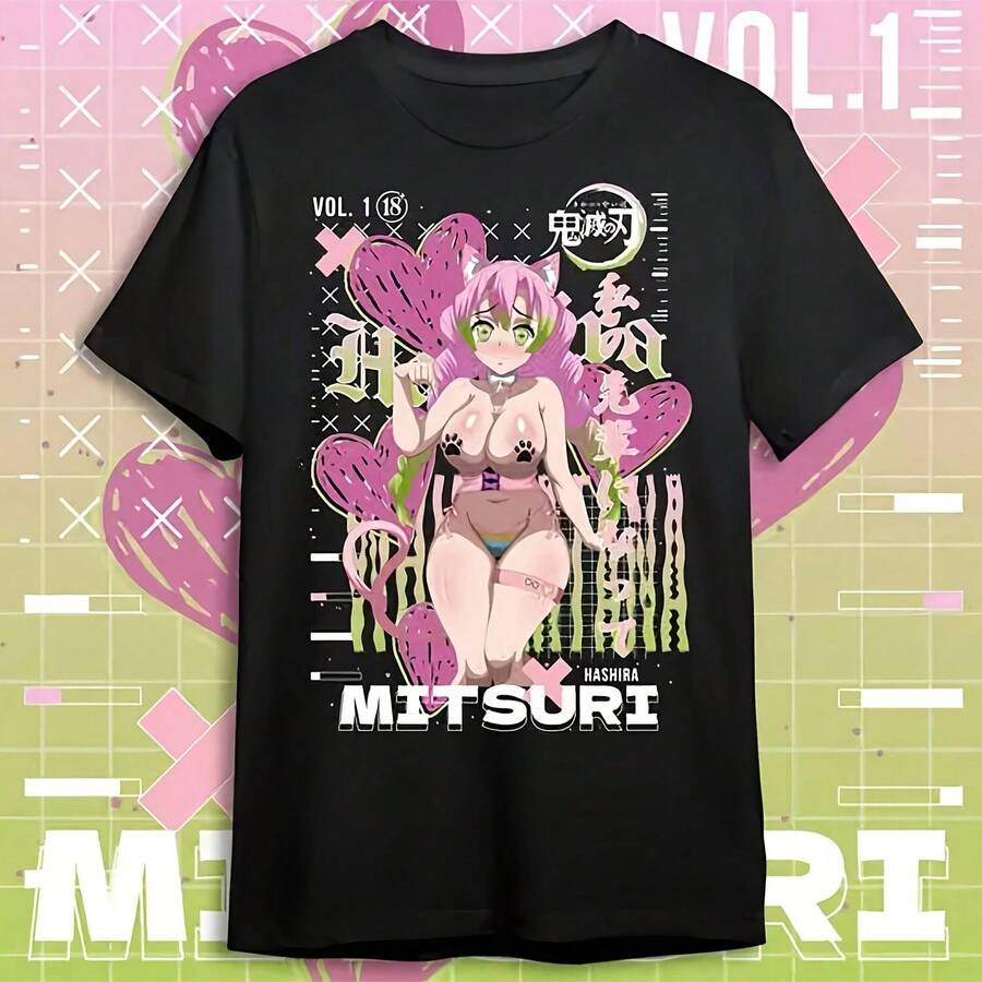 Neko Mitsuri Kawa AnimeT Shirt Graphics Uni All Size CottonY2K Wo's 220g Thick Cotton T-Shirt With Butterfly Print Pattern, Suitable For Girls And Wo's Short Sved Round Neck Inspirational Shirt, Cute Aesthetic Y2K Style Summer Top, Suitable For Outdoor, Family, Work Or Street Wear Casual Loose Daily T-Shirt - 黑色 - 查看 1