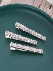 3 pièces Ensemble de clips à la tempe avec strass étincelants, motif géométrique. Accessoires capillaires de fête décontractés. Pinces à cheveux à griffes en cubic zirconia