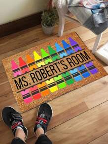 1pc Customized Classroom Doormat, Personalized Teacher Crayon Welcome Mat, Customizable Text Doormat, Rainbow Color Suitable For Classroom Decoration, Suitable For Kindergarten, Primary School, And Back To School Season
