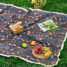1pc Thickened Yarn Dyed Jacquard Black Background Magpie Pattern Picnic Mat/Beach Towel/Tablecloth - Multicolor - View 3