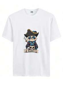 \\?\2025 Unisex Summer New Hot Selling T-Shirts- Cute Cartoon Character With Curly Blonde Hair Holding A Spear And Standing In Front Of Two White Doves, Accompanied By A Text That Reads, 'My Horn Is In Hegwen. 'I'm Just Traveling Noord.' - 白色 - 查看 1