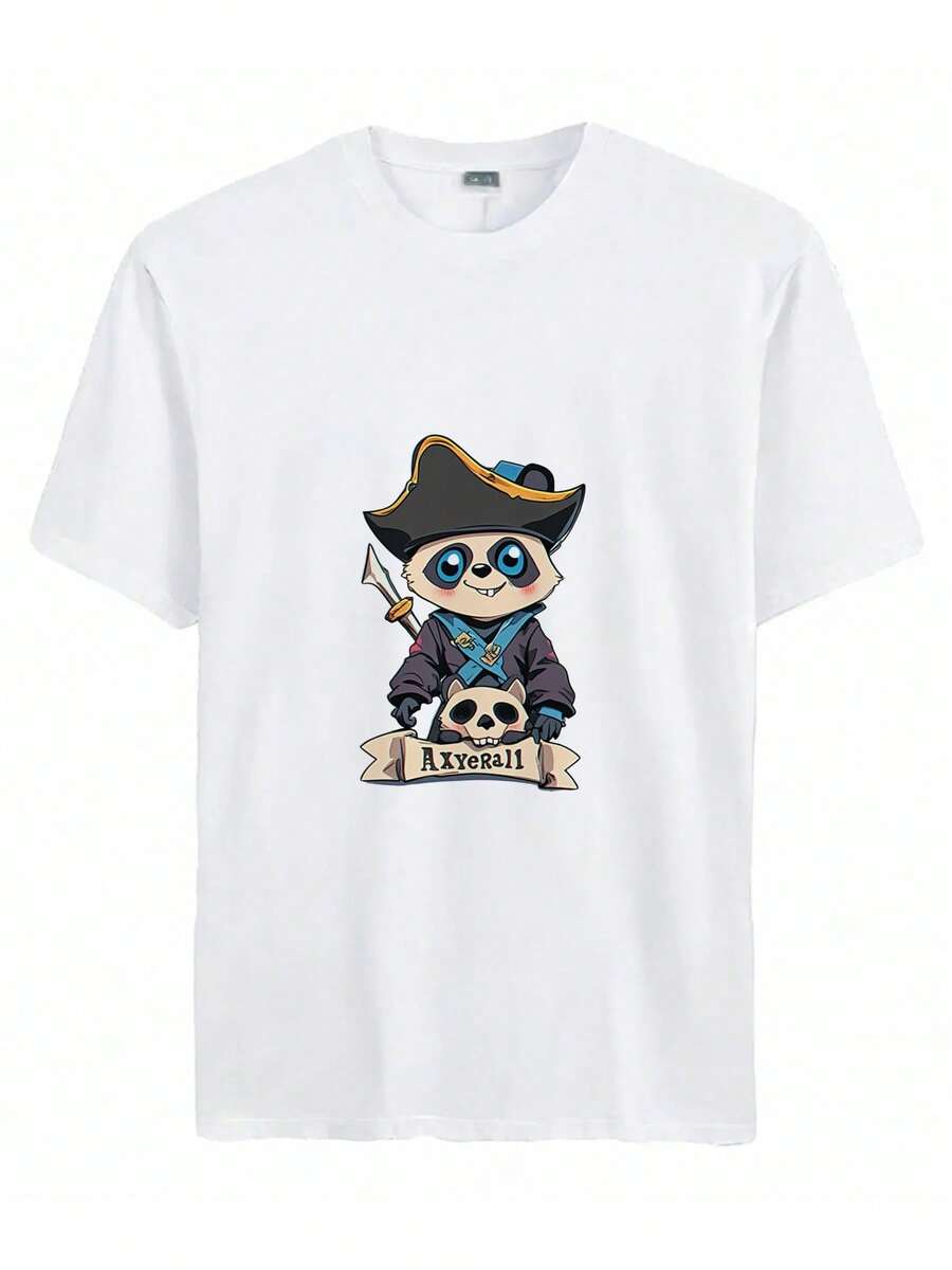 \\?\2025 Unisex Summer New Hot Selling T-Shirts- Cute Cartoon Character With Curly Blonde Hair Holding A Spear And Standing In Front Of Two White Doves, Accompanied By A Text That Reads, 'My Horn Is In Hegwen. 'I'm Just Traveling Noord.' - 白色 - 查看 1
