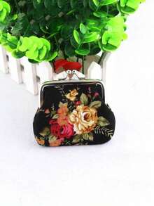 1/4/8 件复古玫瑰小钱包带扣，涤纶花帆布女士面料扣零钱包可爱小钱包小化妆包，适合日常使用、新娘礼物和派对礼物