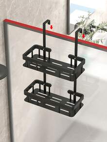 1/2/3-Tier Bathroom Storage Rack, Hanging Shower Caddy, Non-Swaying, Rust-Proof, With Shampoo, Soap And Bathroom Accessories Hooks Back To School Bathroom Accessories - Black - View 10