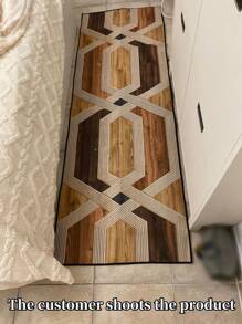 1pc Brown Geometric Vintage Print Runner Mat, Plush Rug Carpet, Soft Comfy Doormat, Vibrant Colors, Home Decor, Suitable For Living Room, Hallway, Bedroom, Kitchen, Entryway, Indoor, Durable & Easy Clean, Bedroom Decor, Home Decoration, Room Decor, Outdoor Mat, Garden Rug, Living Room Carpet