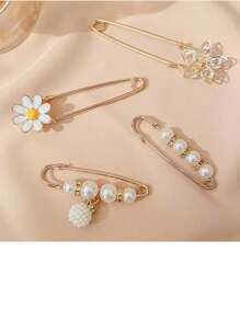New Sweet And Versatile Pearl Waist Belt, Resize To Match Pants, Belt And Skirt, Waist Artifact, Female Pin, Anti-Exposure Brooch, Collar, Anti-Exposure Brooch Buckle, Invisible Anti-Pearl Brooch, Female Waist Pin, Fixed Clothes, Corsage, Shirt Brooch, Can Be Used As Clothing Decoration 6 Pieces/Set, Aluminum Alloy Waist Buckle Waist Decoration Set