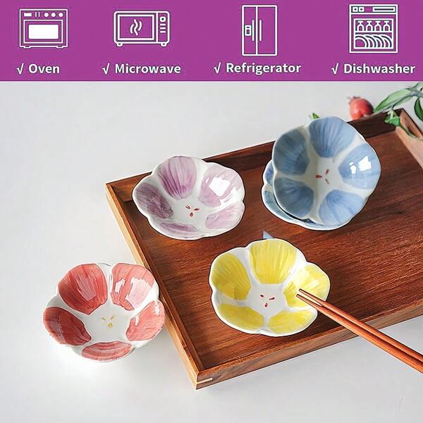 4pcs Ceramic Sauce Dishes Decoration,Mini 3.5 Inches Colorful For Storing Sushi, Desserts, Soy Sauce, Vinegar, Salad Dressing, Dipping Sauce, BBQ, Appetizers, Seasoning, Baking, Decorating Small Dishes, Sushi,Kitchen Decor To Family And Friends,Holiday Gift Back To School