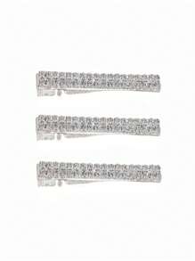 3 pièces Ensemble de clips à la tempe avec strass étincelants, motif géométrique. Accessoires capillaires de fête décontractés. Pinces à cheveux à griffes en cubic zirconia