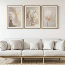 3er-Set schlichte weiße Pfingstrosen Blumen, neutrale moderne Wandkunstdrucke, beige Pflanze Leinwandposter, Fotoblumen Galerie Dekoration, Schlafzimmer, Wohnzimmer, Esszimmer, Flur Kunstwerke, Innenraum Wanddekoration, Ohne Rahmen
