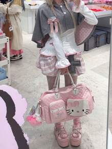Sanrio 1pc Sanrio Hello Kitty Pink PU Sports Gym Bag, Large Capacity Travel Luggage Bag, Utility Tote, Zipper Closure, Ideal Gift For Travel, Outdoor Sports, Fitness, Street Shooting