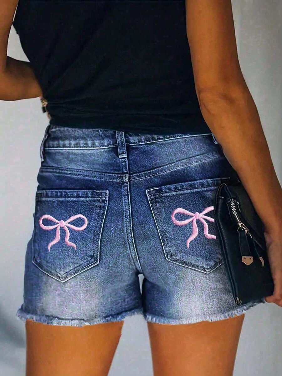 Teen Girls' Y2K Style Denim Shorts - Medium Wash - View 1