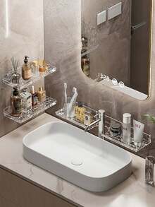 1pc Luxury Acrylic Bathroom Vanity Faucet, Wall Mounted Fashionable Ripple Storage Rack, Modern Design, Organizer For Toiletries And Cosmetics, Suitable For Handwashing And Bathroom Storage Back To School - Multicolor - View 4